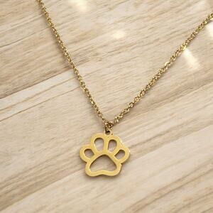New Gold Paw Print Charm Necklace Dog Cat Pet